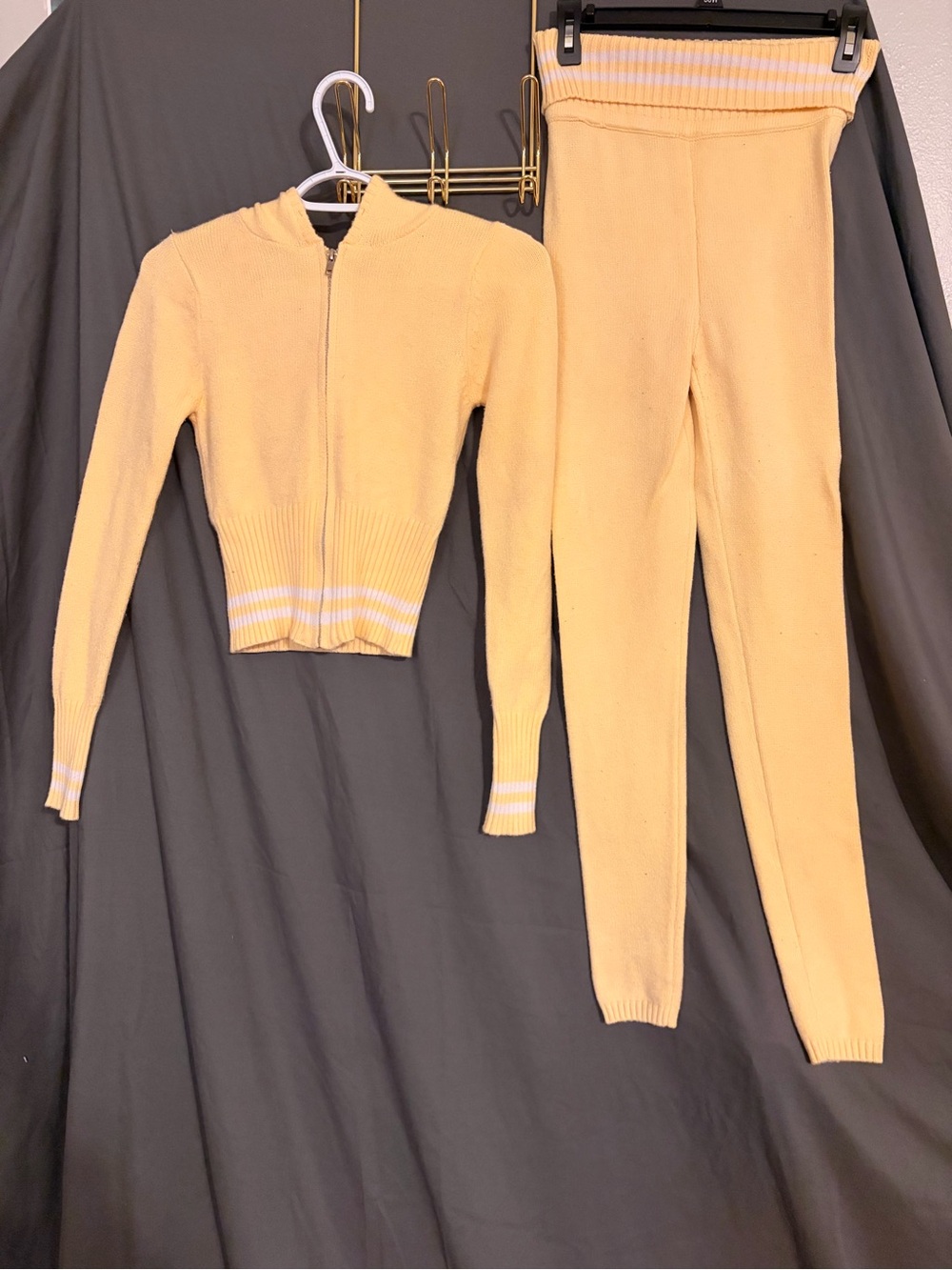 Fashion Nova Yellow Knit Zip-Up Jumpsuit Set
